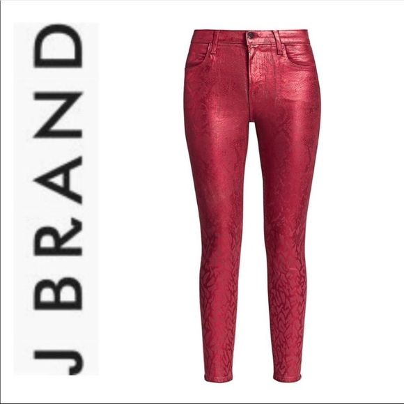J. Brand Red Snakeskin Python Glossy Coated Pants Jeggings Skinny Fit - Picture 3 of 9